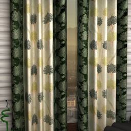 BELLA TRUE Green & Grey 2 Pieces Floral Printed Window Curtains-image-50