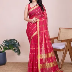 AMRUTKALA SAREES Checked Silk Blend Saree-picture-25