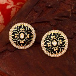 Voylla Gold plated Kundan Studded Contemporary Enamelled Studs Earrings-76