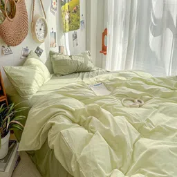 JC HOME Green Solid Polycotton 3 Piece Single Regular Bedding Set-image-76