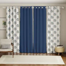 URBAN SPACE Blue & White Set of 4 Ethnic Motifs Window Curtain-20