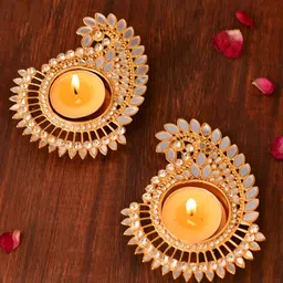 Aapno Rajasthan Gold-Toned 2 Pieces Paisley Pattern Diyas Candle Holders-image-64
