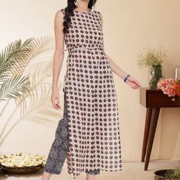 Sera Women Floral Printed High Slit Pure Cotton Kurta with Palazzos-picture-46