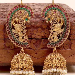 KARATCART Gold-Plated Peacock Shaped Kundan Jhumkas Earrings-0