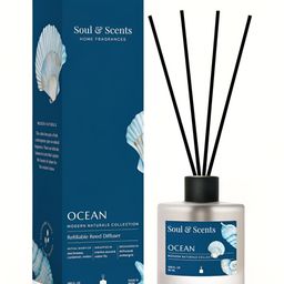SOUL & SCENTS Blue & Black Ocean Fragrance Reed Diffuser Set With 6 Reed Sticks - 50 ml-80