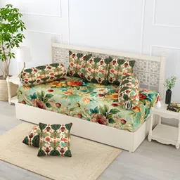 EverHOME 8-Pcs Green & White Printed Cotton Diwan Set-image-52