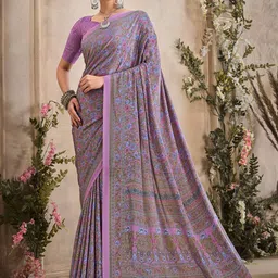 Mitera Floral Poly Crepe Saree-image-47