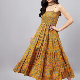 WineRed Women Cotton Floral Printed Fit & Flare Maxi Dress-picture-12