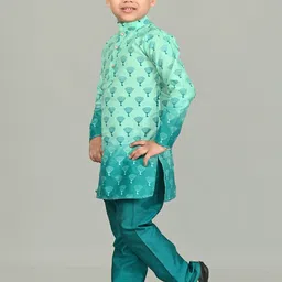 NFC CREATION Boys Floral Printed Regular Dupion Silk Kurta with Pyjamas image 4