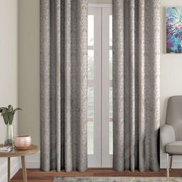 STITCHNEST Champagne 2 Pieces Floral Printed Jacquard Black Out Door Curtains-image-65