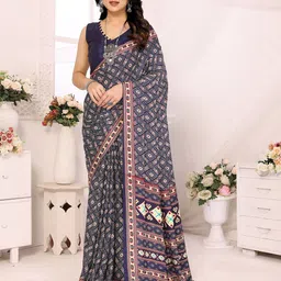 AMRUTKALA SAREES Ethnic Motifs Printed Block Print Saree image 3