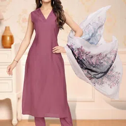 Women Solid Kurta with Trousers & Dupatta-picture-26