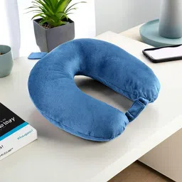 Aura Blue Memory Foam Filled Faux Velvet Travel Pillow-picture-25