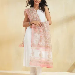 Fabindia Floral Block Printed Cotton Silk Dupatta-12