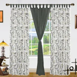 Dekor World Green Set of 3 Floral Window Curtain-image-77
