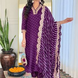 SHOPONBIT Women Bandhani Printed Kurta with Trousers & Dupatta-picture-7