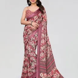 Civamee Floral Printed Satin Saree With Unstitched Blouse Piece-4