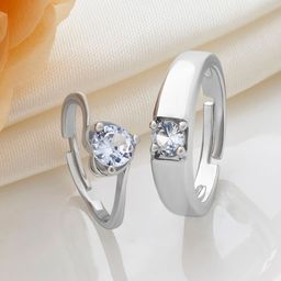 JOKER & WITCH Unisex Set Of 2 Stones Studded Jude & Lucy Diamond Couple Rings-image-88