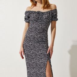 Happiness istanbul Floral Print Off-Shoulder Sheath Midi Dress-image-58