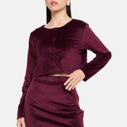 Imfashini Round Neck Long Sleeves Jacket With Skirt Co-Ords-image-81