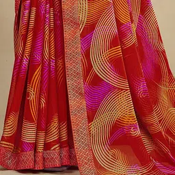 DIVASTRI Geometric Printed Patchwork Woven Design Poly Chiffon Saree image 3