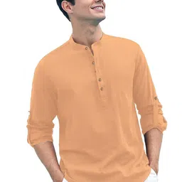 APEKTRA Men Mandarin Collar Roll-Up Sleeves Cotton Kurta-picture-32