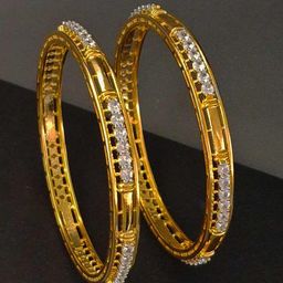 Zevarly Set of 2 Gold-Plated Cubic Zirconia Studded Bangles-18