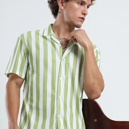 THE BEETEL HOUSE Men Vertical Striped Cuban Collar Casual Shirt-image-99
