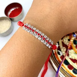 tipsy closet Red Stone Studded & Beaded Thread Rakhi Traditional Handmade Rakhi for Brother image 3