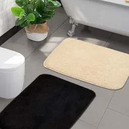 Saral Home 2Pcs Black & Beige Microfibre 550 GSM Anti-Skid Bath Rugs-image-5