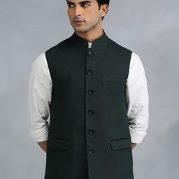 MODI JACKET Men Geometric Woollen Longline Tailored Jacket Patchwork-11