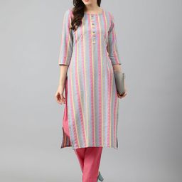 KALINI Striped Regular Straight Kurta with Trousers-image-12