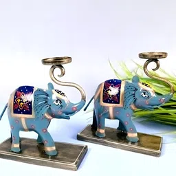 apka mart Blue & Gold-Toned 2 Pieces Candle Holder-image-51