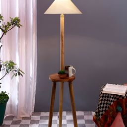Devansh Brown & White Wooden Floor Lamp-image-56