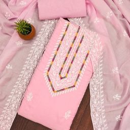 Panzora Floral Embroidered Thread Work Soft Silk Cotton Unstitched Dress Material-picture-10