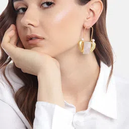 Anouk Gold Plated Artificial Stones Studded & Pearls Beaded Square Drop Earrings-5