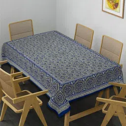 INDHOME LIFE Blue Ethnic Motifs Cotton 6-Seater Table Cover-18