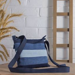 DWIJ Women Upcycled Denim Striped Sling Bag-31