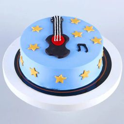 Starry Blue Fondant Guitar Cake-image-12