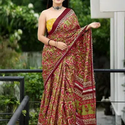 Munir Floral Pure Cotton Bagru Saree-image-12