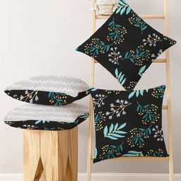 IVAZA Black & White Set of 4 Floral Square Cushion Covers-20