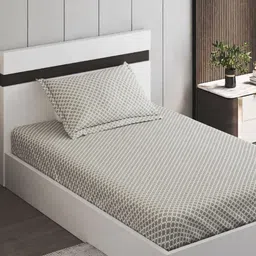 Home Centre Grey & White Geometric 144 TC Single Bedsheet with 1 Pillow Covers-55