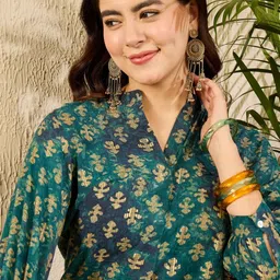 KALINI Women Printed Mandarin Collar Longline Top-image-79