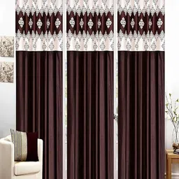 Lunar Days Brown & White 3 Pieces Floral Room Darkening Long Door Curtains-image-3