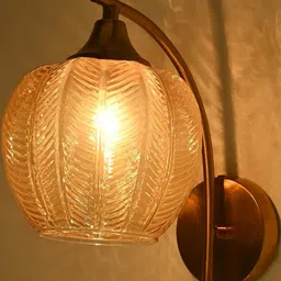 SOMIL Gold-Toned Glass Cylinder Shaped Textured Wall Lamp-25