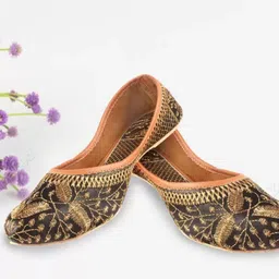 VANIYA SHOES Women Woven Design Ethnic Embellished Mojaris Flats-image-29
