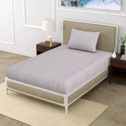 MAFATLAL Grey & White Floral 186 TC Single Bedsheet with 1 Pillow Covers-image-20