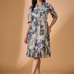 Azira Women Floral Print V-Neck Georgette Fit & Flare Midi Dress-image-56