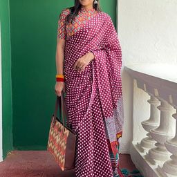 Mitera Polka Dot Block Printed Saree with Matching Blouse image 5