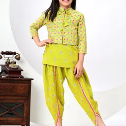 JAANYA Girls Floral Printed Straight Kurti With Dhoti Pants & Shrug-37